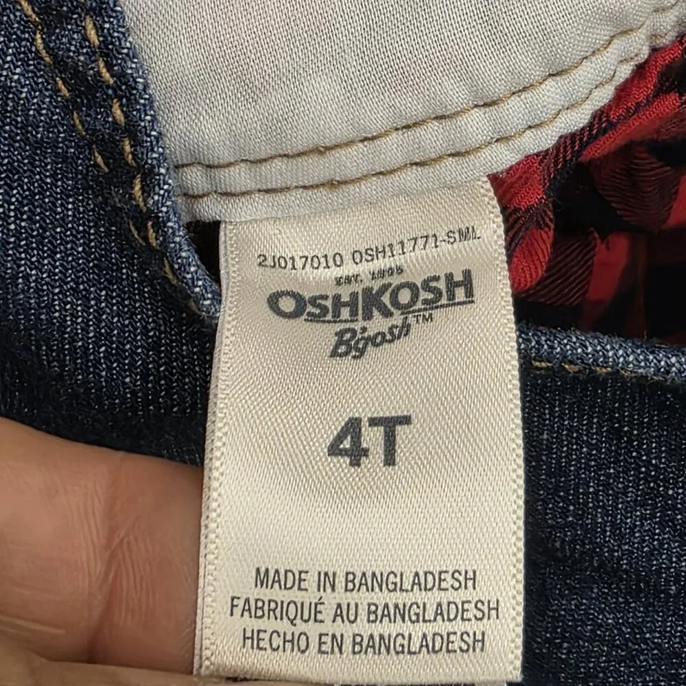 OshKosh Girls Blue Jean Denim Heart Buffalo Lined Cuff Overalls 4T